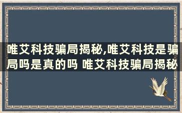 唯艾科技骗局揭秘,唯艾科技是骗局吗是真的吗 唯艾科技骗局揭秘,唯艾科技是骗局吗